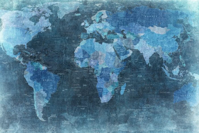 World Map, Blue - Rebel Walls