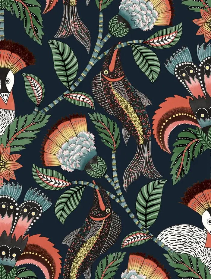 Nene, Tangerine, Forest Green & Petrol on Ink - Cole & Son