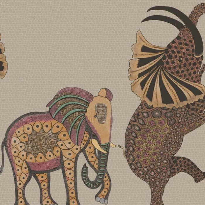 Safari Dance, Ginger & Red on Linen - Cole & Son