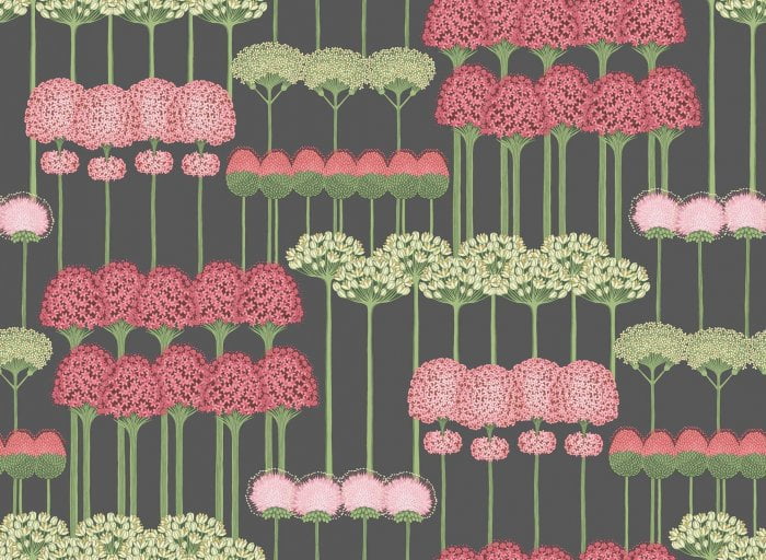 Allium, Coral & Leaf Green on Charcoal - Cole & Son