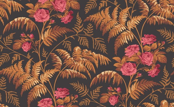 Rose, Rose & Burnt Orange on Black - Cole & Son