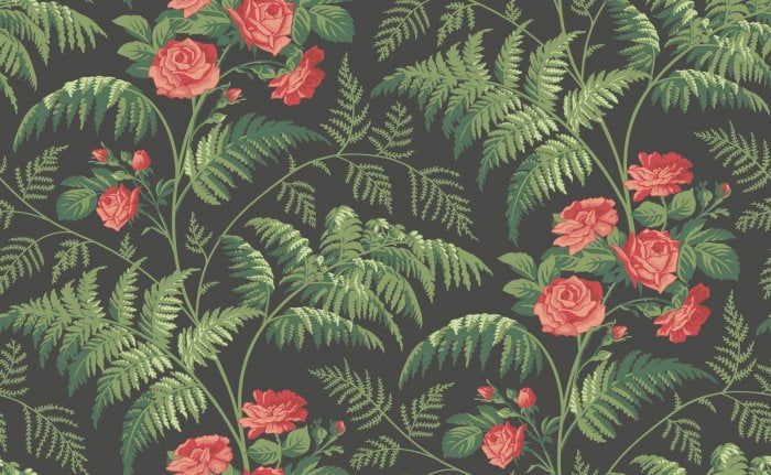 Rose, Red & Leaf Green on Charcoal - Cole & Son