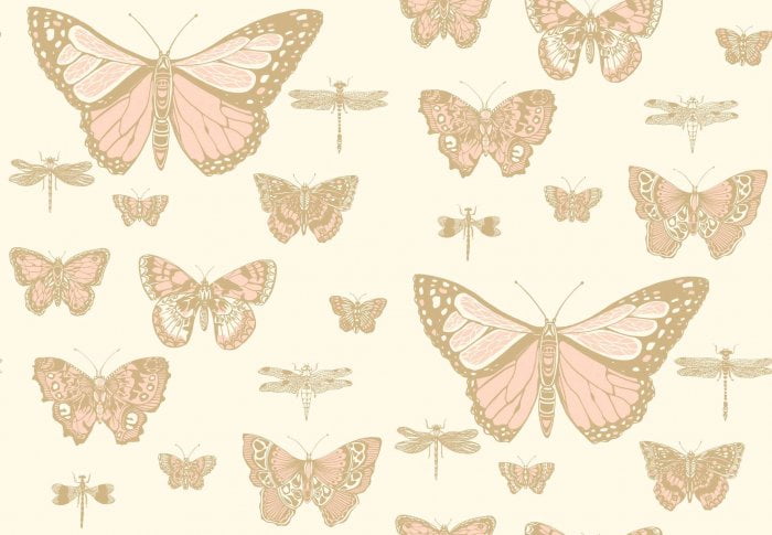 Butterflies & Dragonflies, Alabaster & Metallic Gold on Pale Cream - Cole & Son