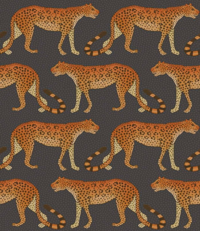 Leopard Walk, Burnt Orange on Charcoal - Cole & Son