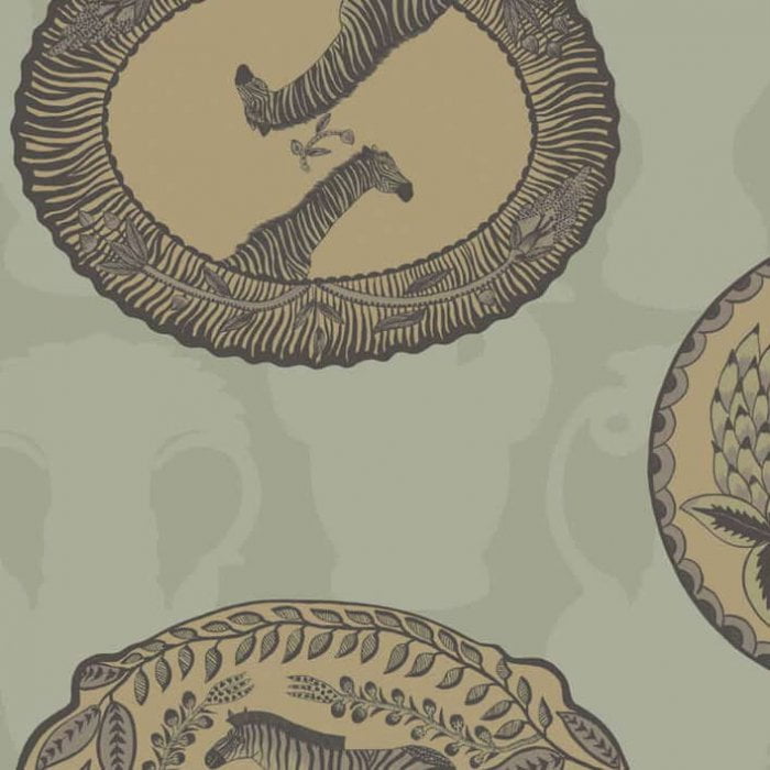 Matrinah, Metallic Gold & Charcoal on Old Olive - Cole & Son