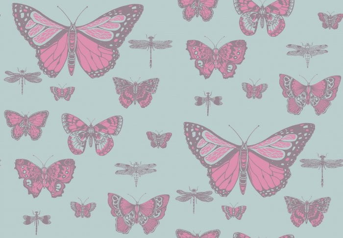 Butterflies & Dragonflies, Fuchsia & Mink on Seafoam - Cole & Son