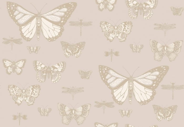 Butterflies & Dragonflies, Metallic Gilver & White on Stone - Cole & Son