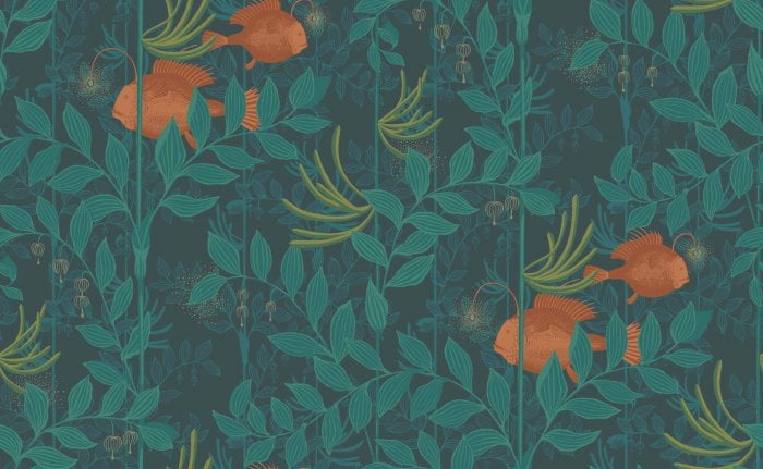 Nautilus, Orange & Teal on Ink - Cole & Son