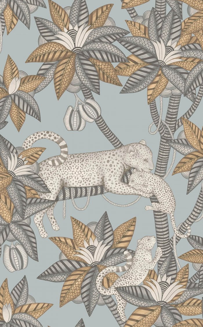 Satara, Slate & White Mica on Print Room Blue - Cole & Son