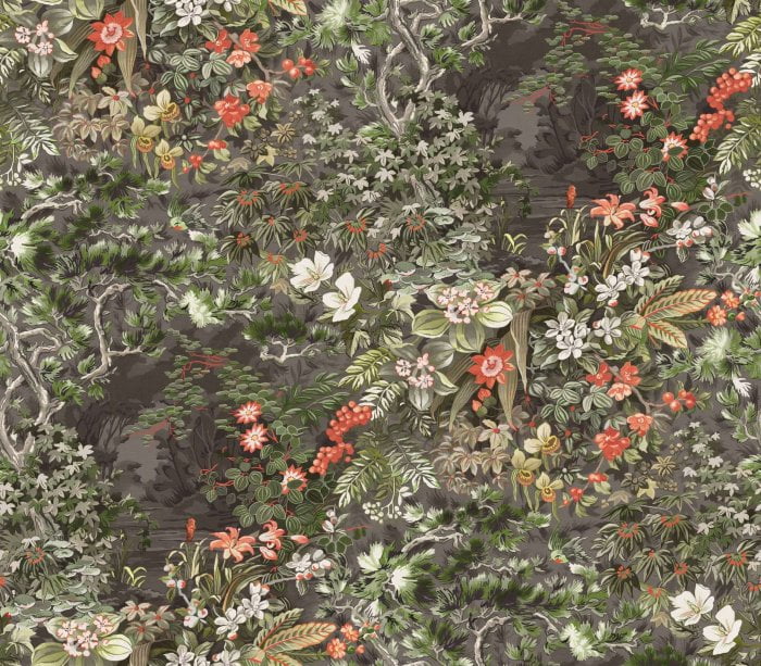 Woodland, Coral & Olive on Soot - Cole & Son