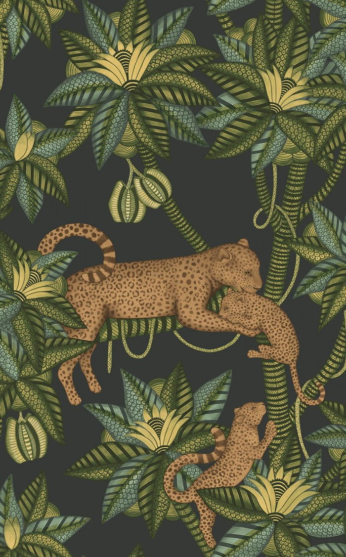 Satara, Spring Green & Metallic Bronze on Charcoal - Cole & Son