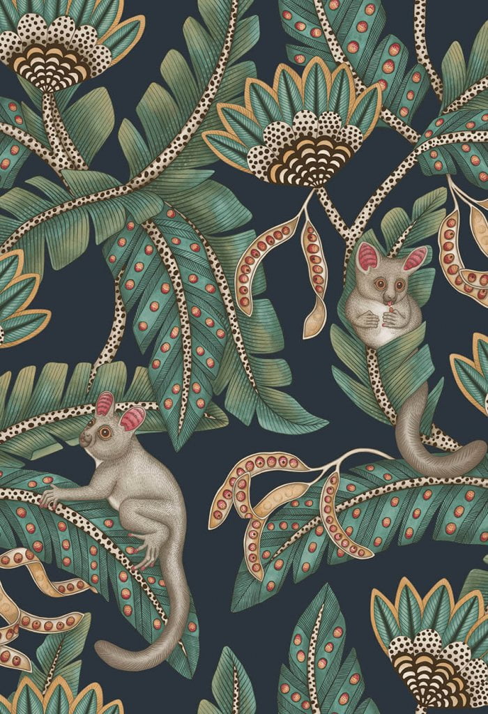 Bush Baby, Teal & Ochre on Ink - Cole & Son