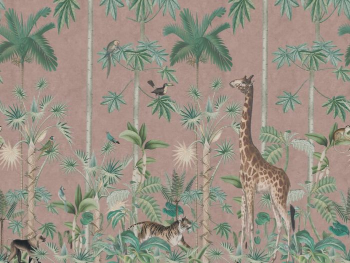 Giraffe's Stroll, Pink - Rebel Walls